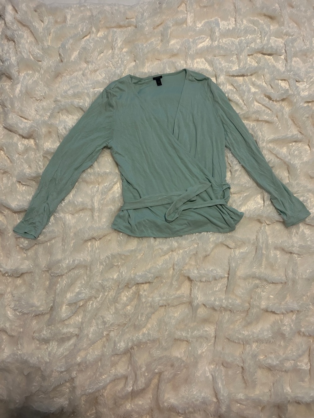 J. Crew Sage Green Wrap Front Long Sleeve Top